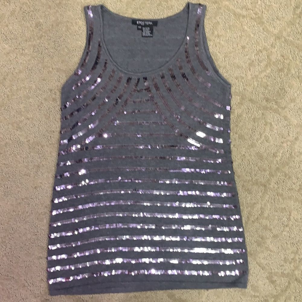 Shimmering Etcetera Women’s XS Sequenced Sweater Gray Tank Top